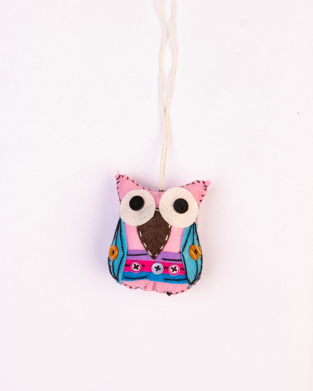 Embroidered Wool-Felt Owl Hanging - Pale Pink - view 4 of 4