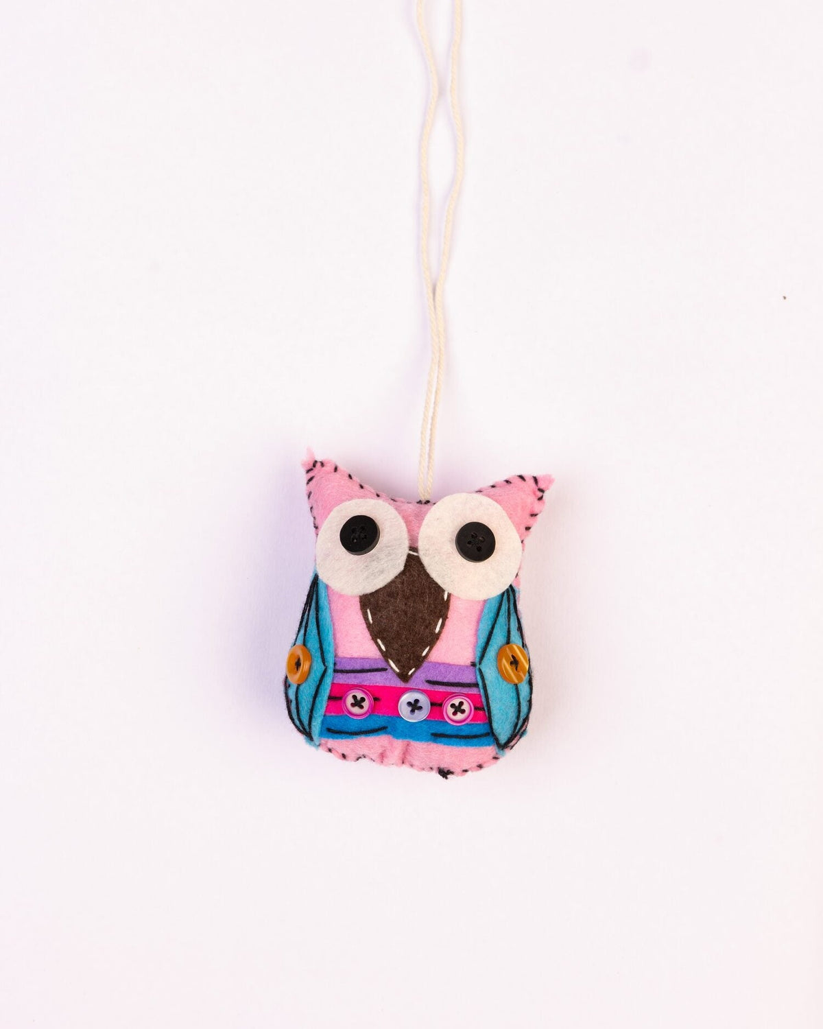 Embroidered Wool-Felt Owl Hanging - Pale Pink - view 4 of 4