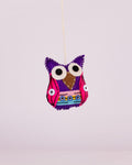 Embroidered Wool-Felt Owl Hanging - Purple