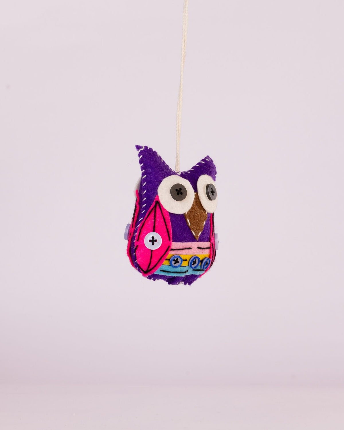 Embroidered Wool-Felt Owl Hanging - Purple - view 2 of 4