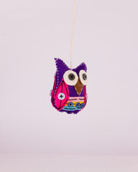Embroidered Wool-Felt Owl Hanging - Purple - view 2 of 4