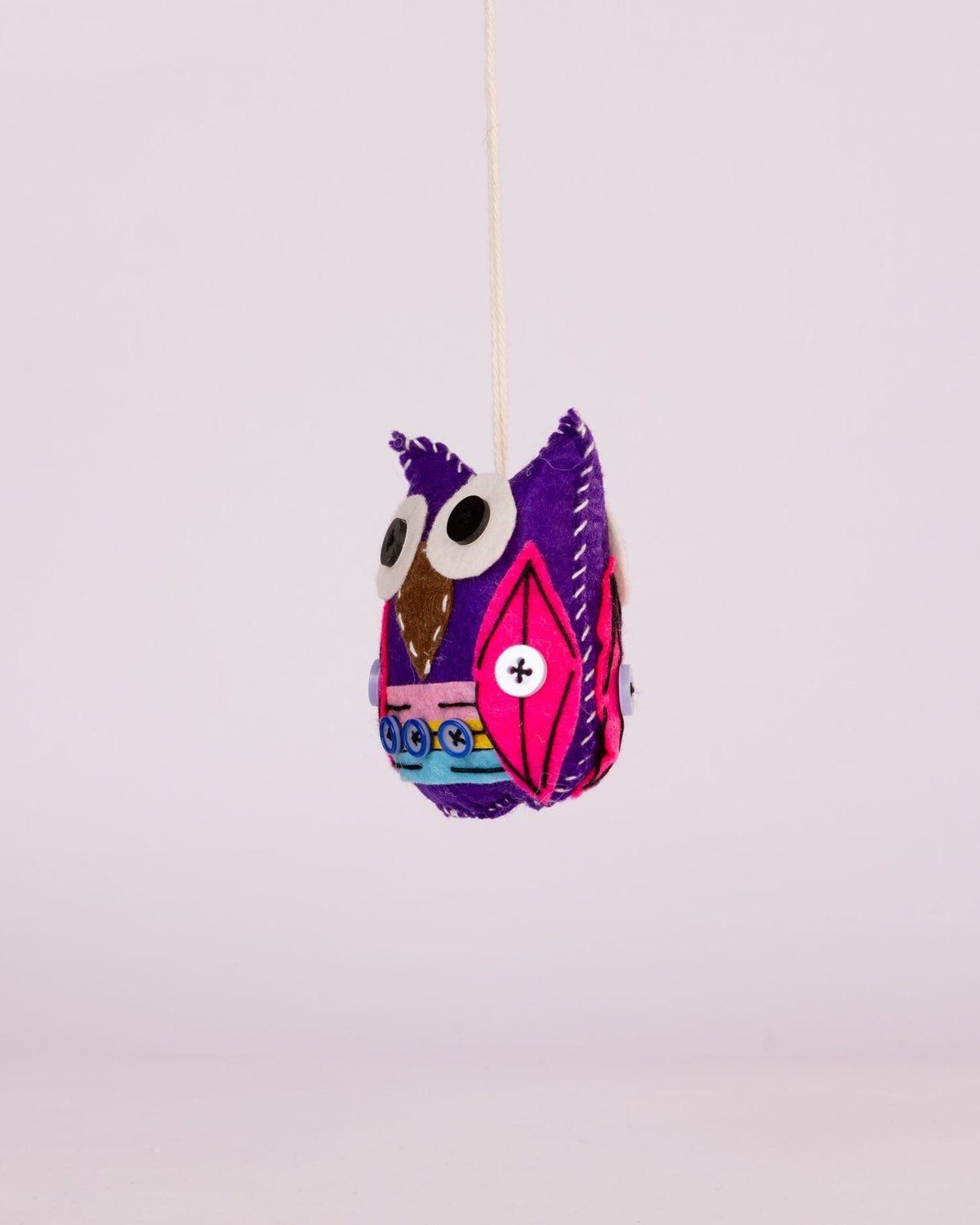 Embroidered Wool-Felt Owl Hanging - Purple - view 3 of 4