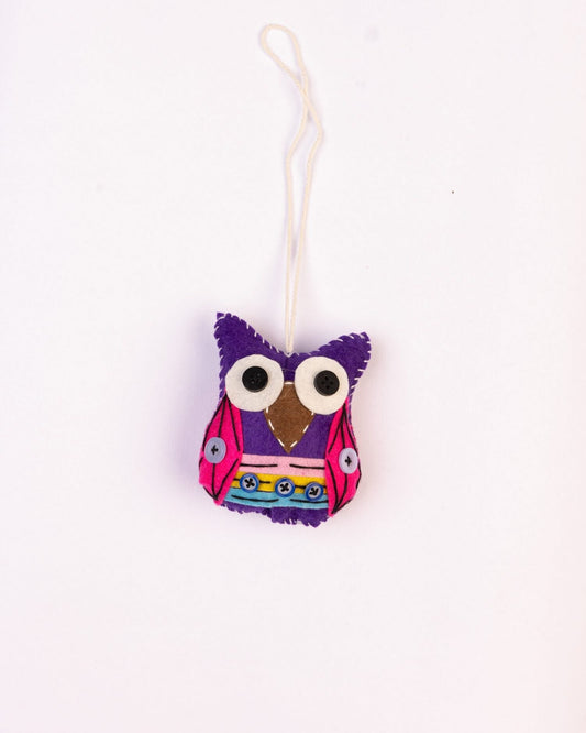 Embroidered Wool-Felt Owl Hanging - Purple - view 4 of 4