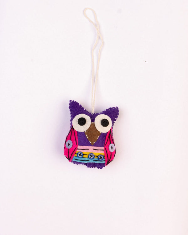 Embroidered Wool-Felt Owl Hanging - Purple - view 4 of 4