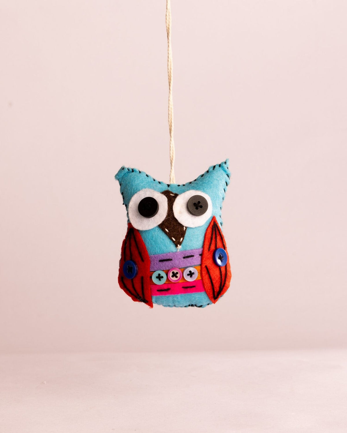 Embroidered Wool-Felt Owl Hanging - Turquoise - view 2 of 4