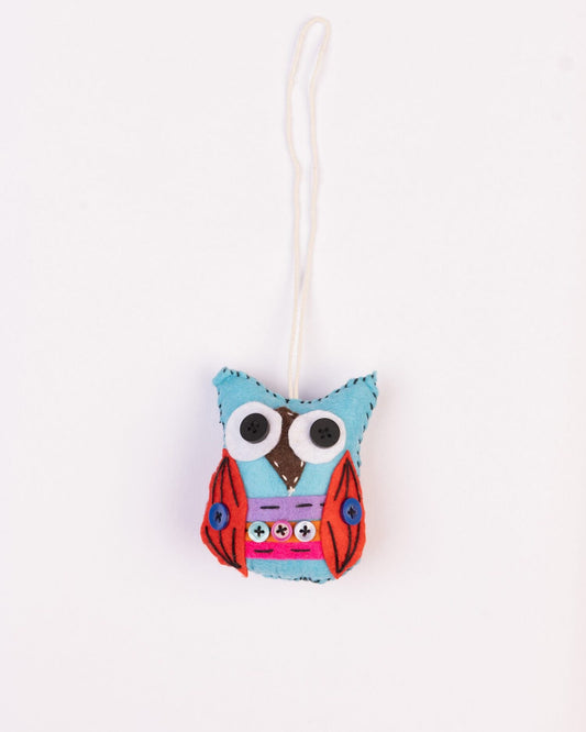 Embroidered Wool-Felt Owl Hanging - Turquoise - view 4 of 4