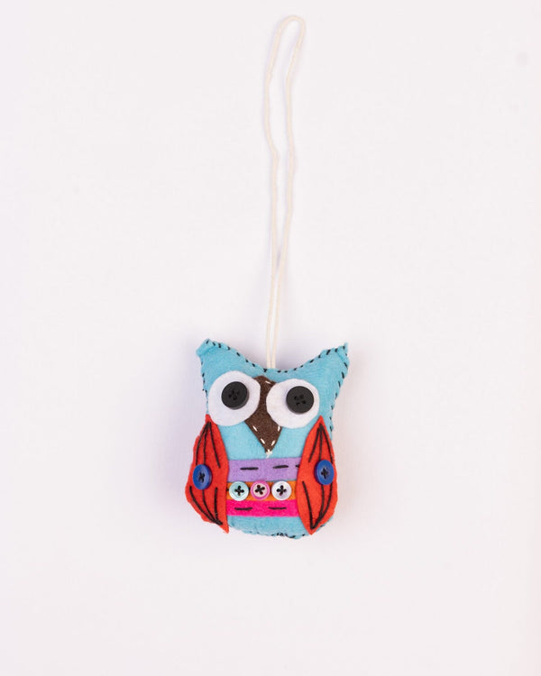 Embroidered Wool-Felt Owl Hanging - Turquoise - view 4 of 4