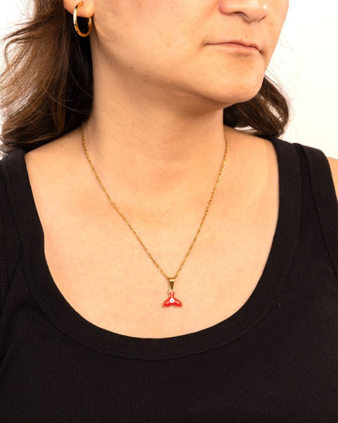 Enamel Fin Pendant Anti-Tarnish Necklace - Red