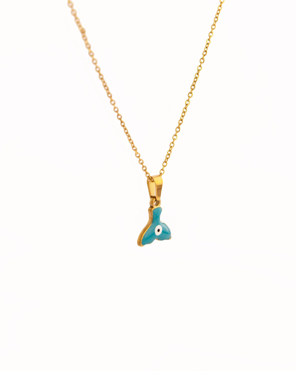Enamel Fin Pendant Anti-Tarnish Necklace - Teal - view 3 of 4