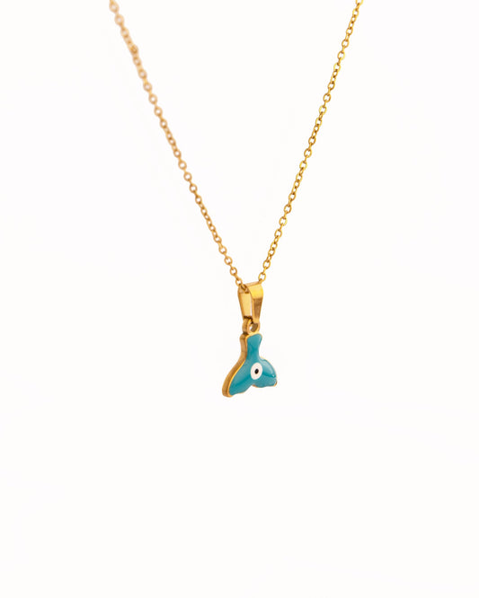 Enamel Fin Pendant Anti-Tarnish Necklace - Teal - view 3 of 4
