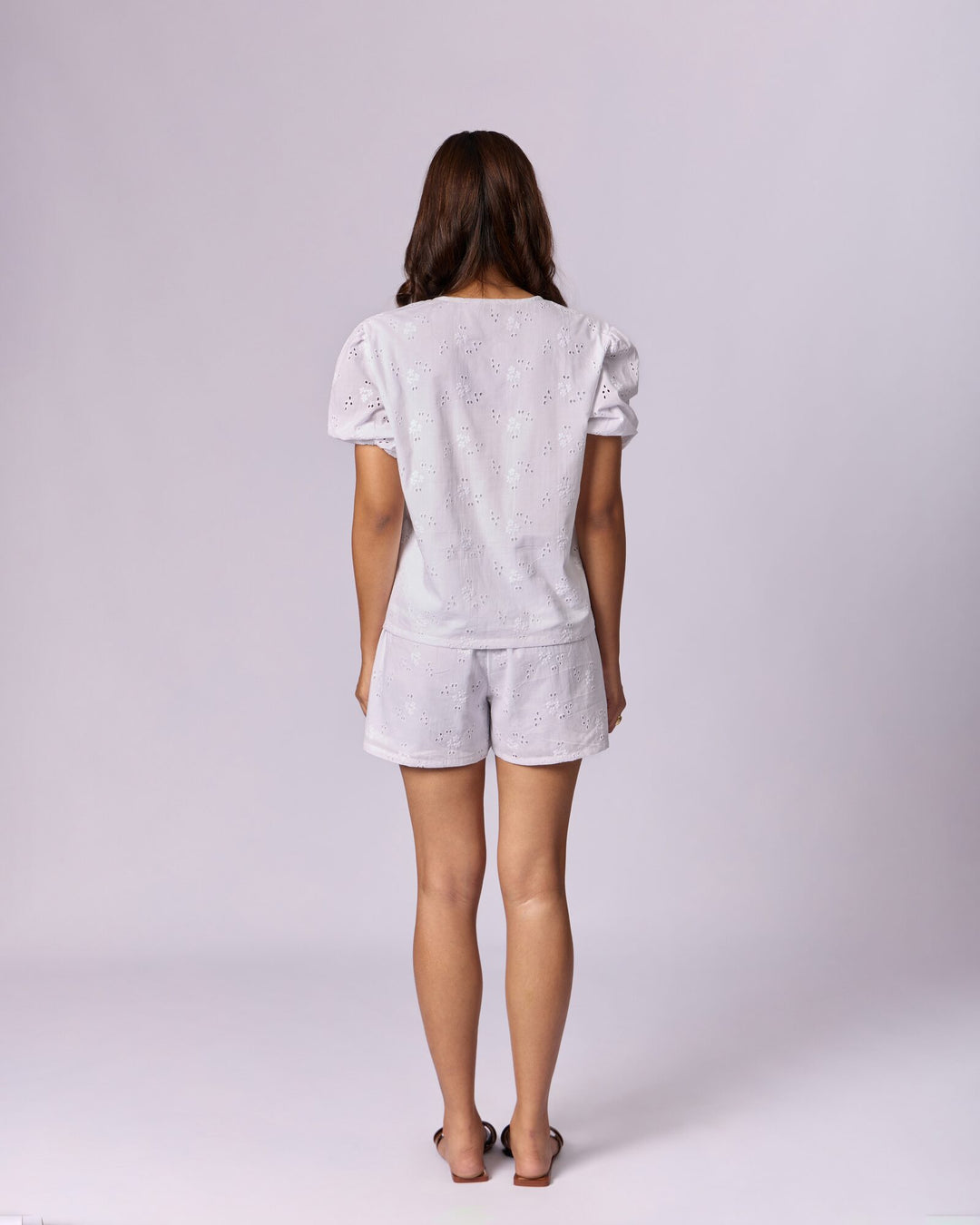 Women's Eyelet Cotton Top & Shorts Co-ord Set - White by Modus & Mood