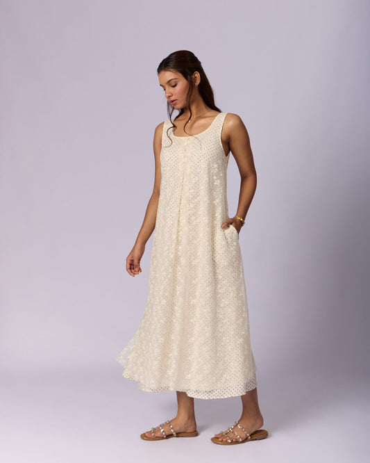 Women's Eyelet Cotton Maxi Dress - Ivory - view 2 of 5