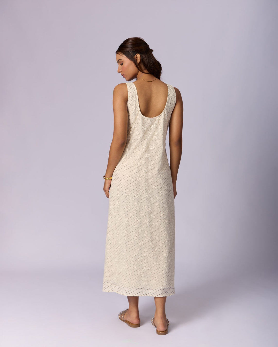 Women's Eyelet Cotton Maxi Dress - Ivory - view 3 of 5