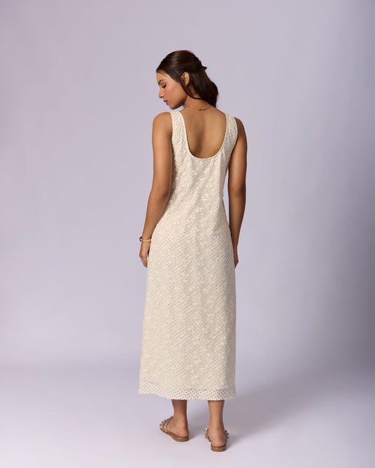 Women's Eyelet Cotton Maxi Dress - Ivory - view 3 of 5