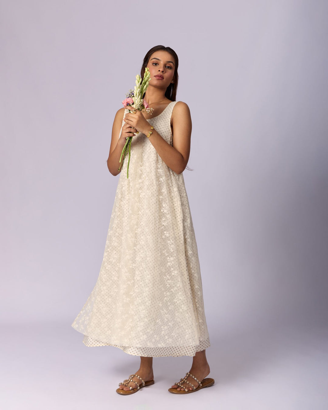Women's Eyelet Cotton Maxi Dress - Ivory - view 5 of 5