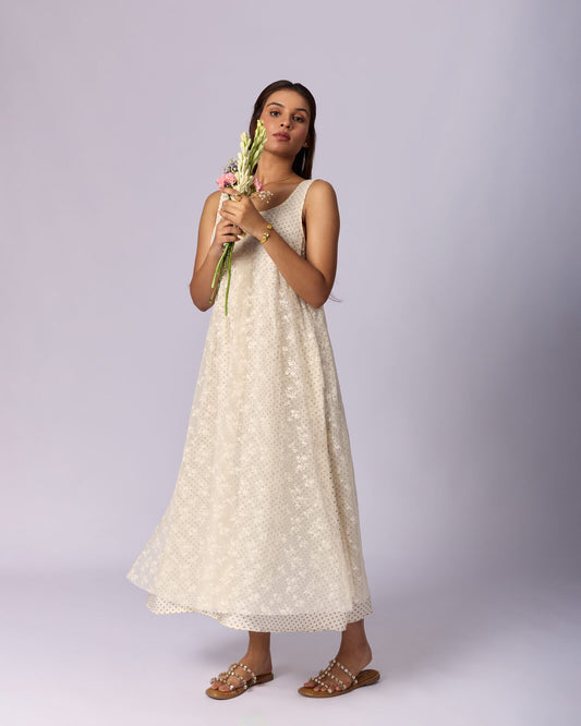 Women's Eyelet Cotton Maxi Dress - Ivory - view 5 of 5