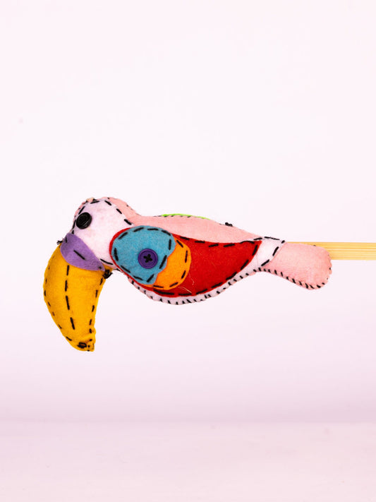 Embroidered Wool-Felt Bird Plant Stake - Coral by Modus & Mood