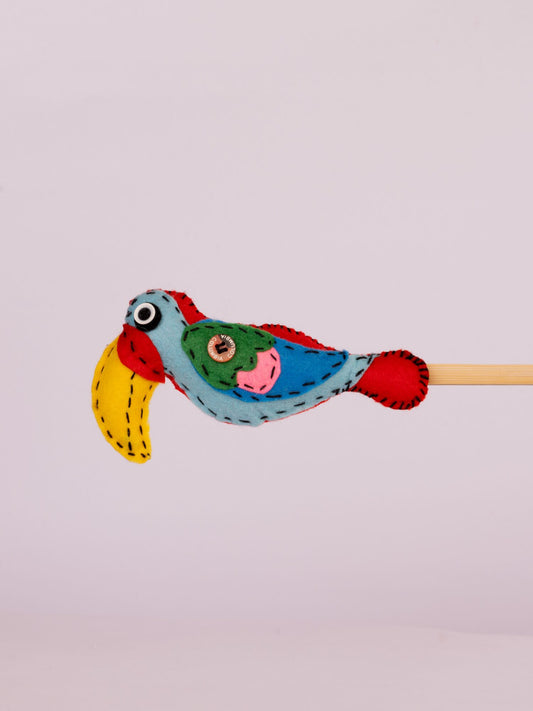 Embroidered Wool-Felt Bird Plant Stake - Turquoise by Modus & Mood