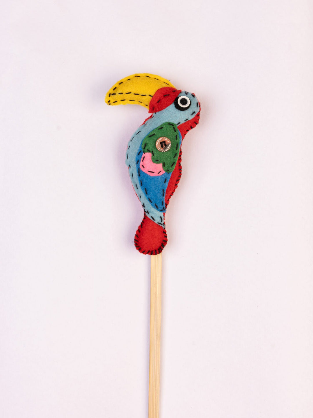 Embroidered Wool-Felt Bird Plant Stake - Turquoise - view 3 of 3