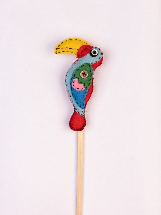 Embroidered Wool-Felt Bird Plant Stake - Turquoise - view 3 of 3