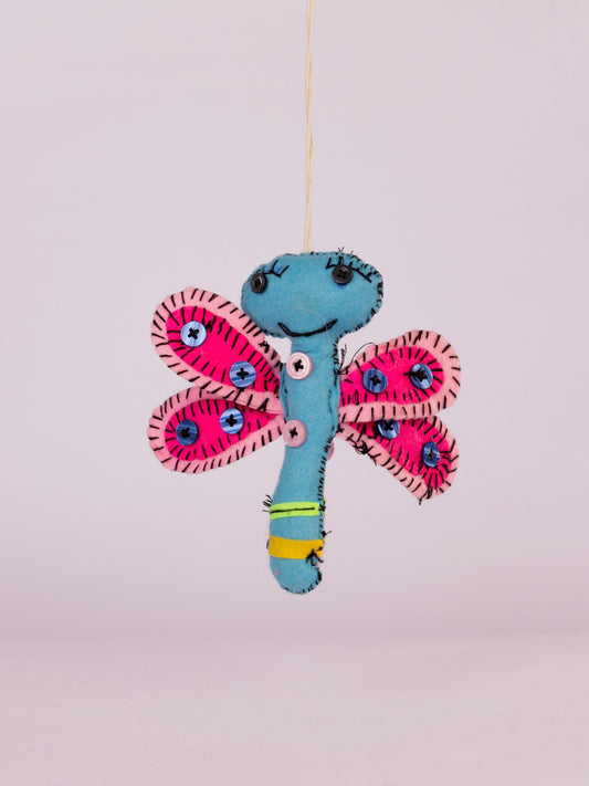 Flutter Embroidered Wool-Felt Butterfly Hanging - Blue & Magenta - view 2 of 3