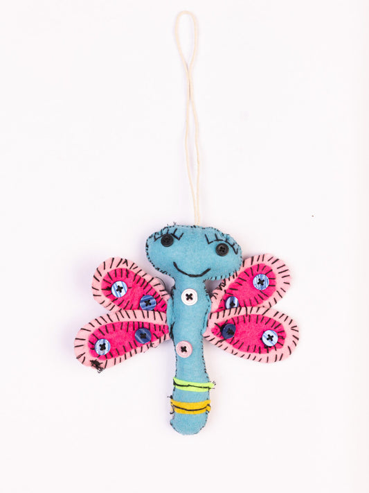 Flutter Embroidered Wool-Felt Butterfly Hanging - Blue & Magenta - view 3 of 3