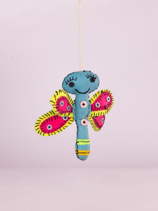 Flutter Embroidered Wool-Felt Butterfly Hanging - Blue & Pink by Modus & Mood