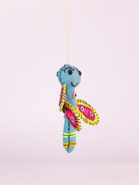 Flutter Embroidered Wool-Felt Butterfly Hanging - Blue & Pink - view 2 of 3