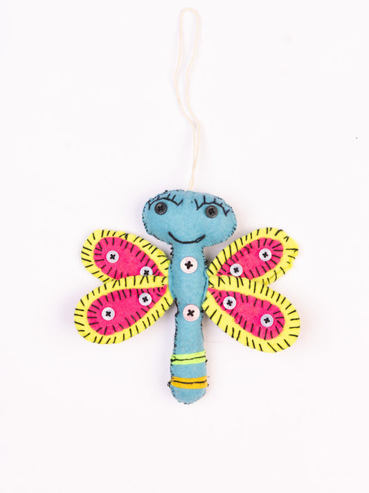 Flutter Embroidered Wool-Felt Butterfly Hanging - Blue & Pink - view 3 of 3