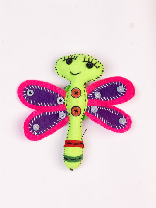 Flutter Embroidered Wool-Felt Butterfly Hanging - Green & Purple - view 2 of 2