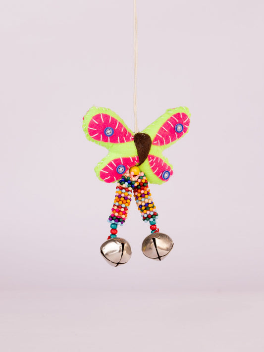 Flutter Embroidered Wool-Felt Butterfly Bell Hanging - Pink by Modus & Mood