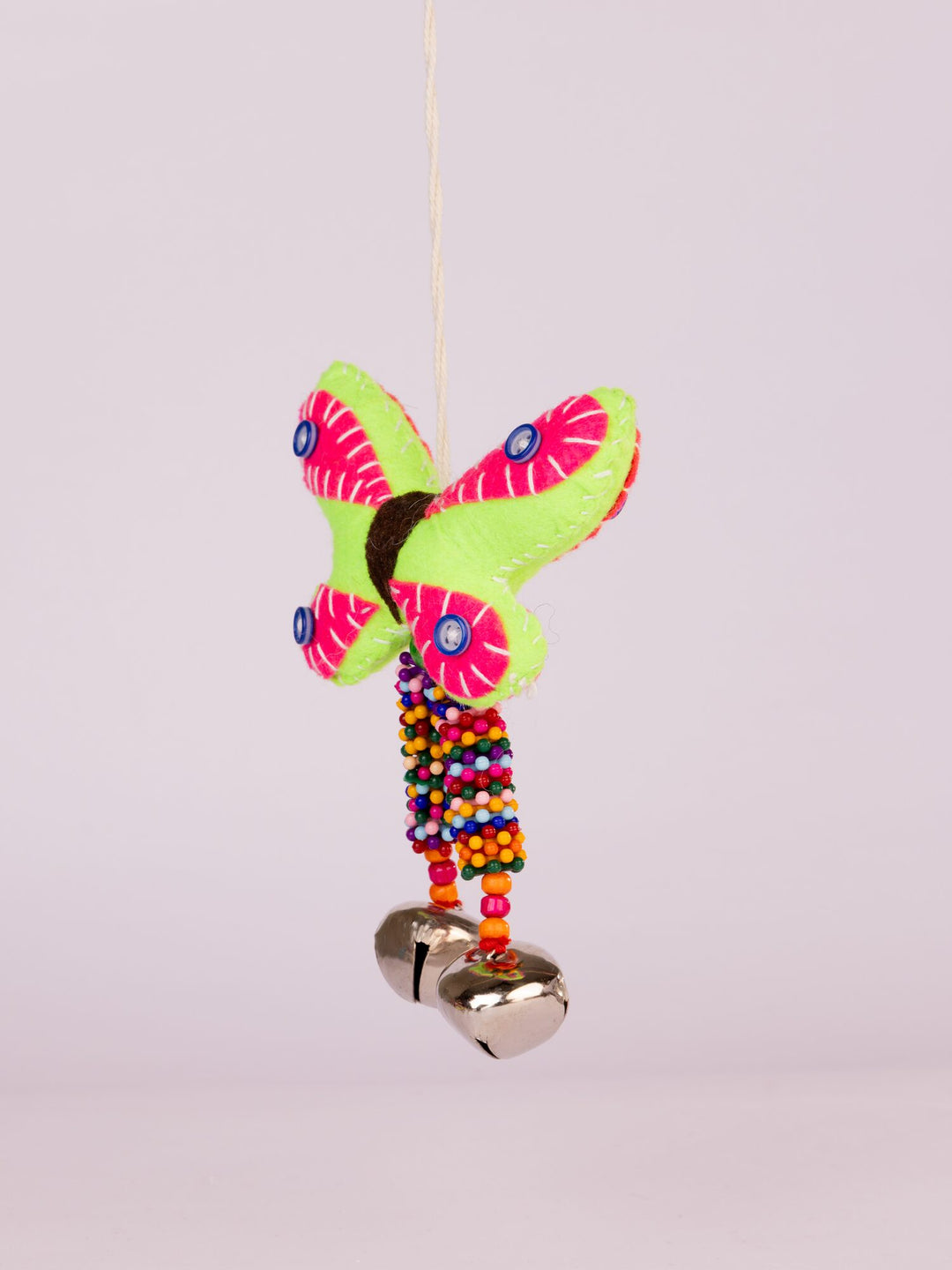 Flutter Embroidered Wool-Felt Butterfly Bell Hanging - Pink - view 2 of 4