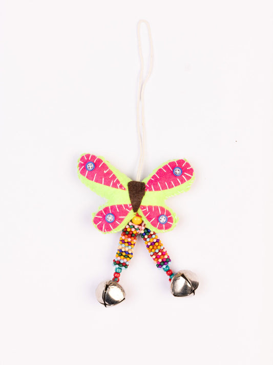 Flutter Embroidered Wool-Felt Butterfly Bell Hanging - Pink - view 3 of 4