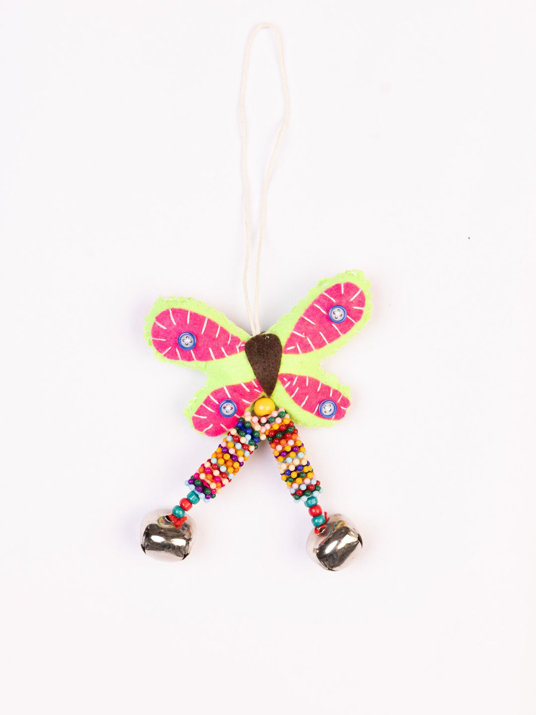 Flutter Embroidered Wool-Felt Butterfly Bell Hanging - Pink - view 4 of 4