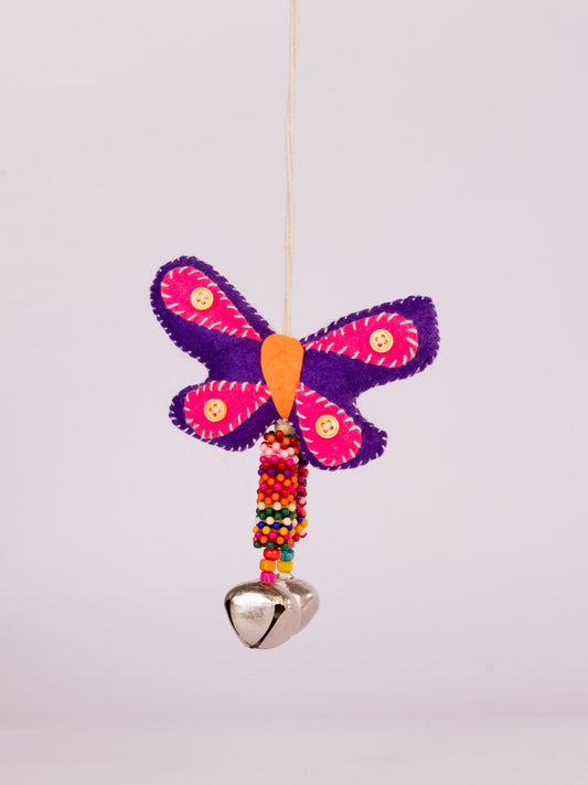 Flutter Embroidered Wool-Felt Butterfly Bell Hanging - Purple by Modus & Mood