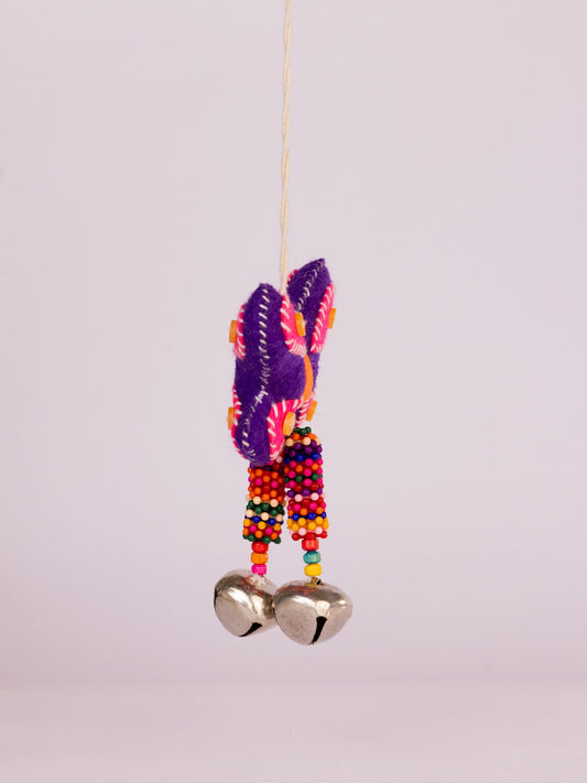 Flutter Embroidered Wool-Felt Butterfly Bell Hanging - Purple - view 2 of 3