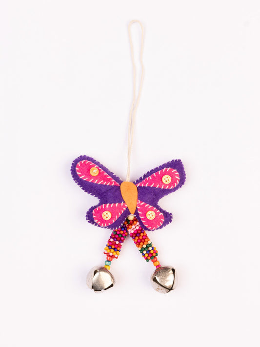 Flutter Embroidered Wool-Felt Butterfly Bell Hanging - Purple - view 3 of 3