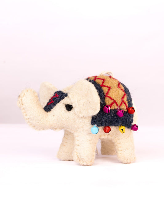 Raja Hathi Embroidered Wool-Felt Elephant Figurine - Black & Coral - view 2 of 5
