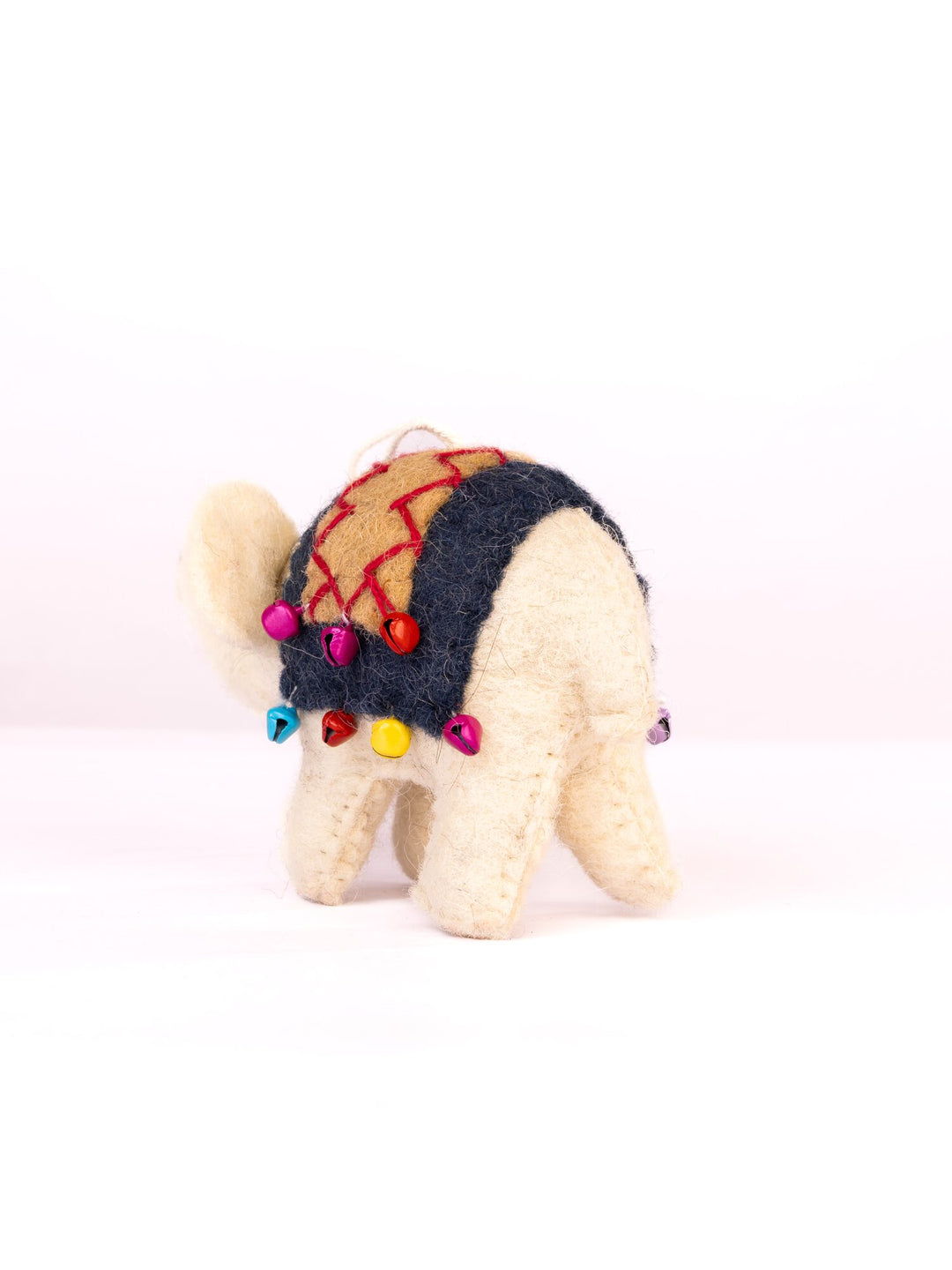 Raja Hathi Embroidered Wool-Felt Elephant Figurine - Black & Coral - view 3 of 5