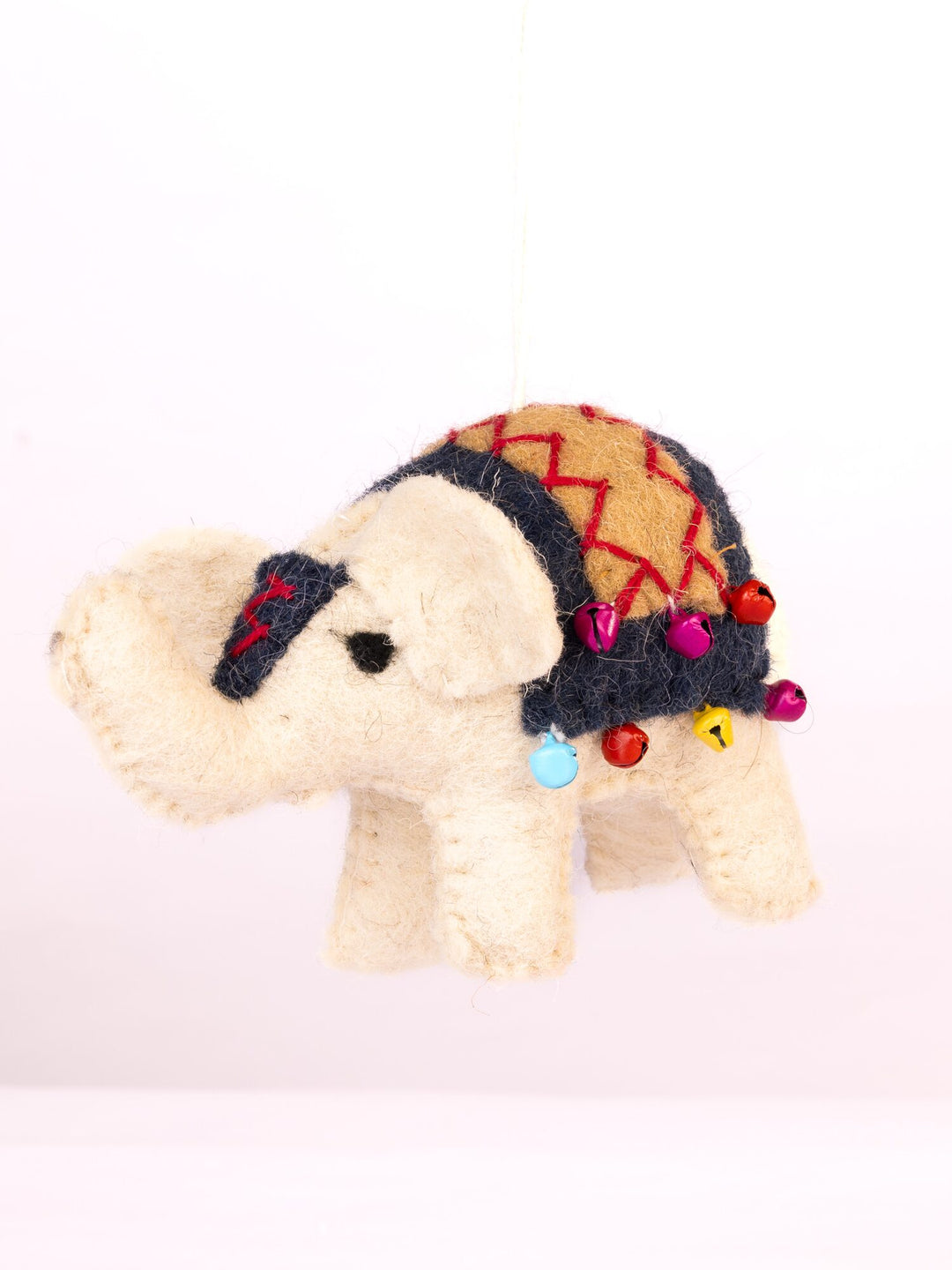 Raja Hathi Embroidered Wool-Felt Elephant Figurine - Black & Coral - view 4 of 5