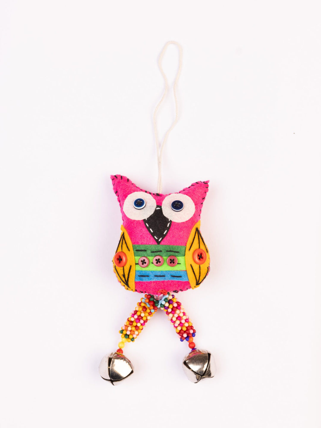 Embroidered Wool-Felt Owl Bell Hanging - Magenta - view 4 of 4