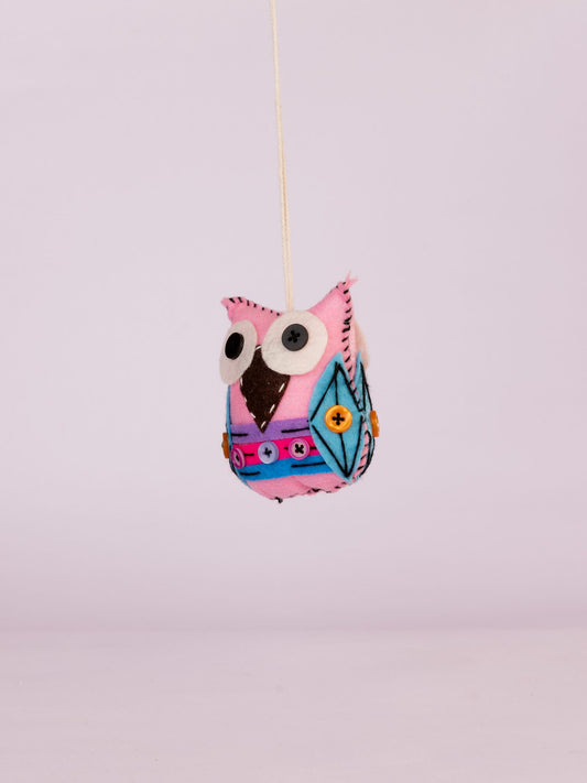 Embroidered Wool-Felt Owl Hanging - Pale Pink by Modus & Mood