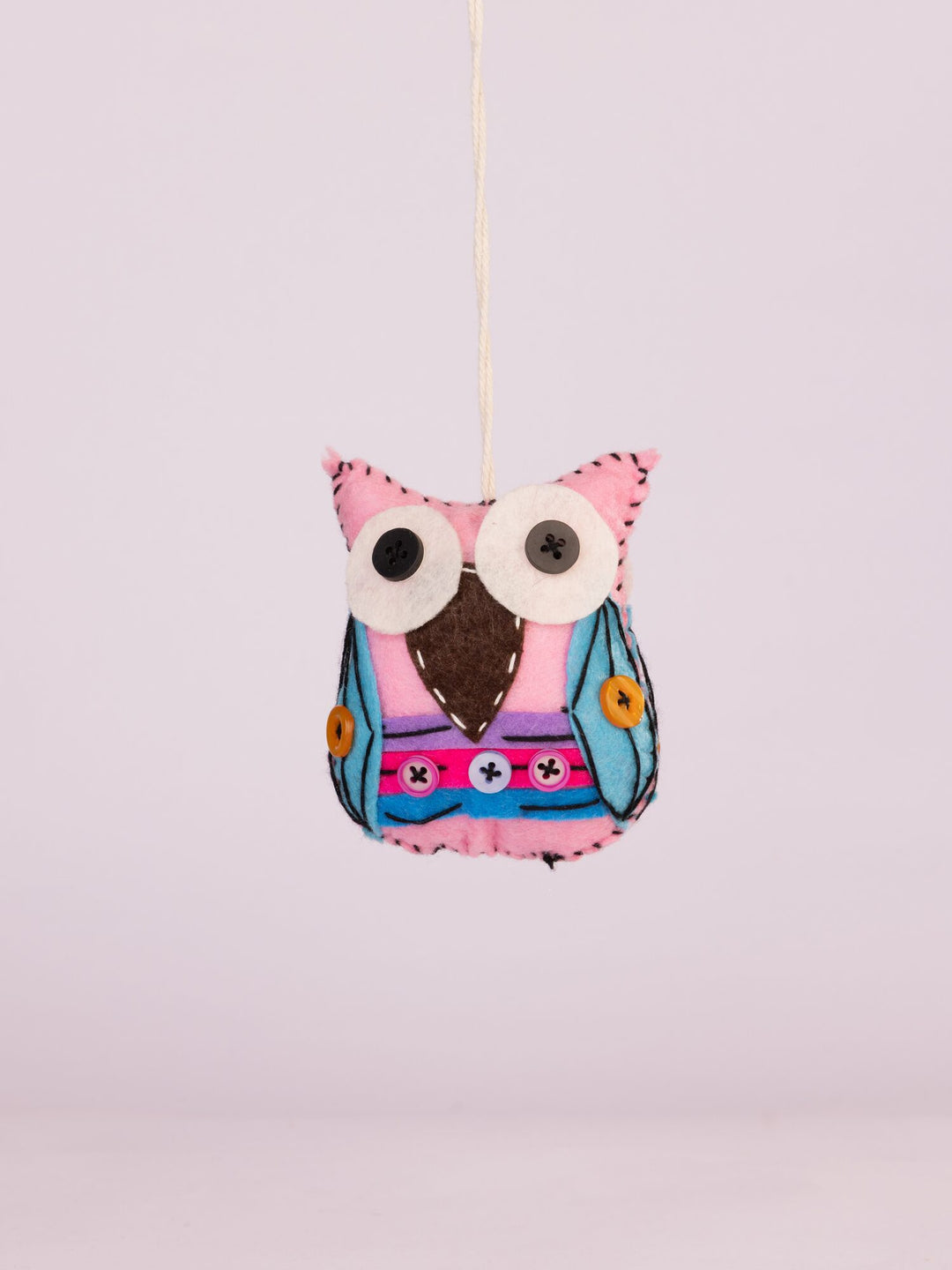 Embroidered Wool-Felt Owl Hanging - Pale Pink - view 3 of 4