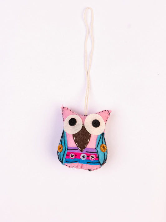 Embroidered Wool-Felt Owl Hanging - Pale Pink - view 4 of 4