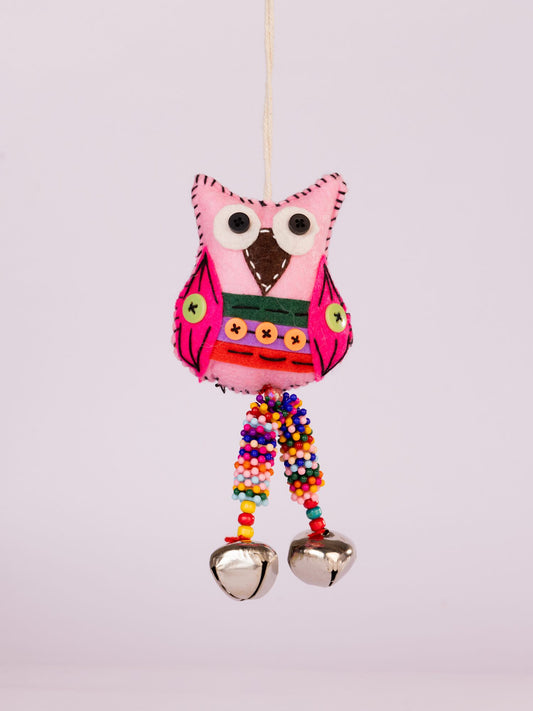 Embroidered Wool-Felt Owl Bell Hanging - Pink by Modus & Mood
