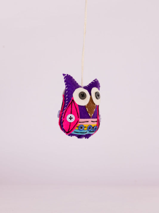 Embroidered Wool-Felt Owl Hanging - Purple - view 2 of 4