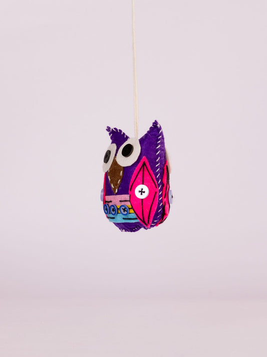Embroidered Wool-Felt Owl Hanging - Purple - view 3 of 4