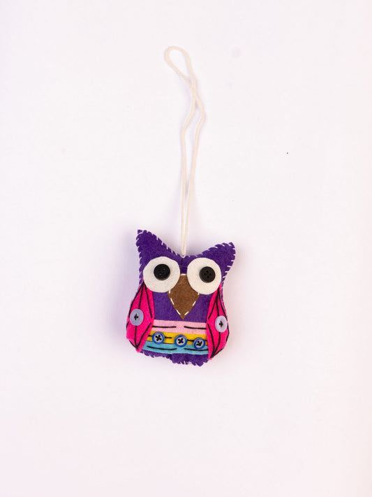 Embroidered Wool-Felt Owl Hanging - Purple - view 4 of 4