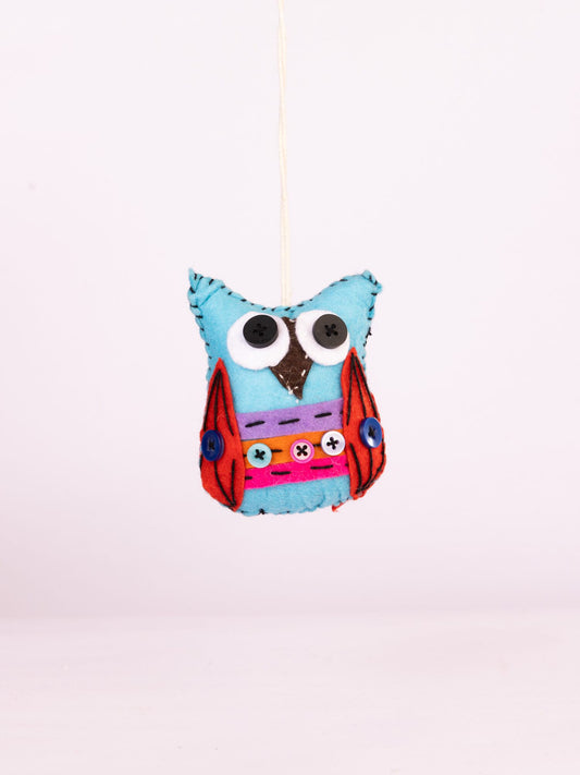 Embroidered Wool-Felt Owl Hanging - Turquoise by Modus & Mood