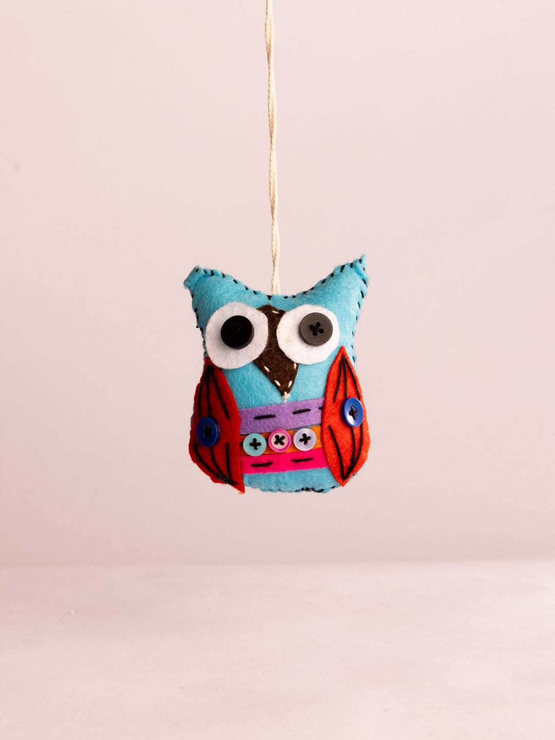 Embroidered Wool-Felt Owl Hanging - Turquoise - view 2 of 4